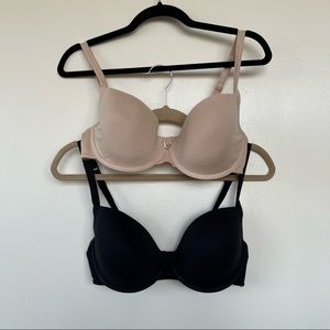M&S T-Shirt Bra 2 Set 36D (Nude, Black)